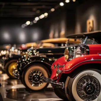 Vintage car museum exhibit with polished classic cars under spotlights - Image 1