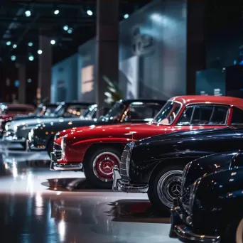 Vintage car museum exhibit with polished classic cars under spotlights - Image 3