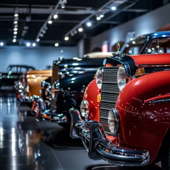 Vintage car museum exhibit with polished classic cars under spotlights - Image 4