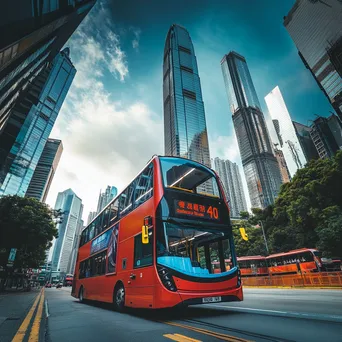 Double-decker bus passing iconic city landmarks against a clear sky. - Image 2