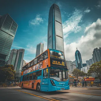 Double-decker bus passing iconic city landmarks against a clear sky. - Image 4