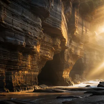 Majestic sedimentary rock cliff faces highlighted by sunbeams. - Image 2