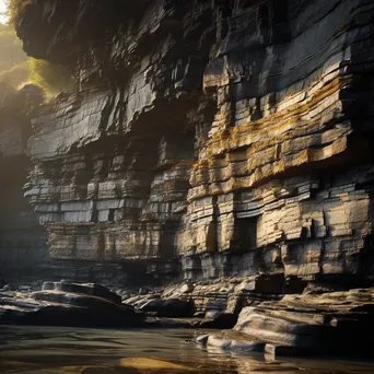 Majestic sedimentary rock cliff faces highlighted by sunbeams. - Image 4