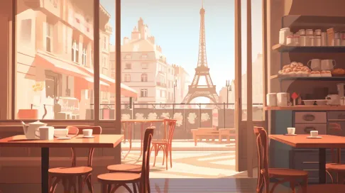 Pastel-colored Parisian café scene in low poly Art Deco style - Image 2