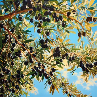 Olive trees filled with olives under a vibrant blue sky. - Image 2