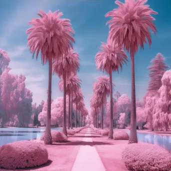 Image of a merge of Japanese cherry blossoms and Californian palm trees in a serene park - Image 3