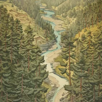 Dense forest with pine trees and a winding river - Image 4