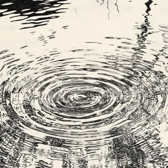 Minimalistic pen and ink depiction of ripples in a pond, suggesting subtly flowing movement - Image 4