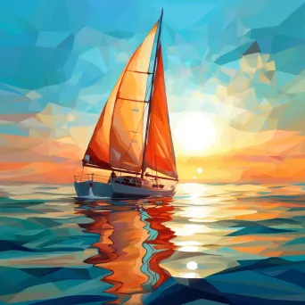 Expressive low poly sailboat traversing vibrant turquoise waters - Image 3