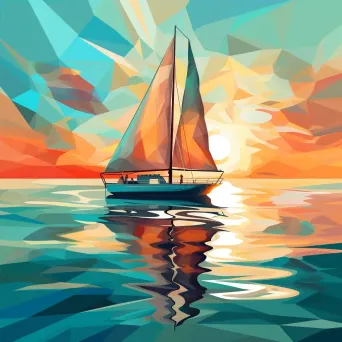 Expressive low poly sailboat traversing vibrant turquoise waters - Image 4