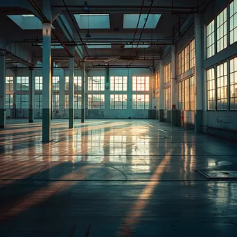 Empty factory floor illuminated by natural light - Image 3