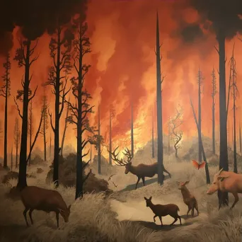 Forest fire with animals fleeing showcasing impact of climate change - Image 3