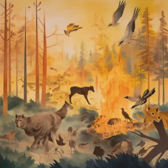 Forest fire with animals fleeing showcasing impact of climate change - Image 4