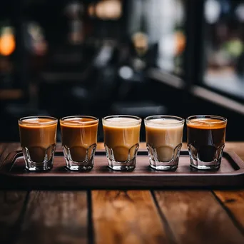 Coffee flight display with various espresso shots in a minimalist setting. - Image 2