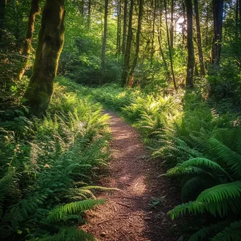 Forest path surrounded by ferns and wild vines - Image 2