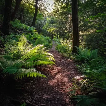 Forest path surrounded by ferns and wild vines - Image 4