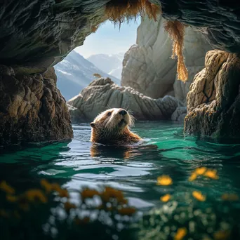 Playful sea otter in coastal cave - Image 1