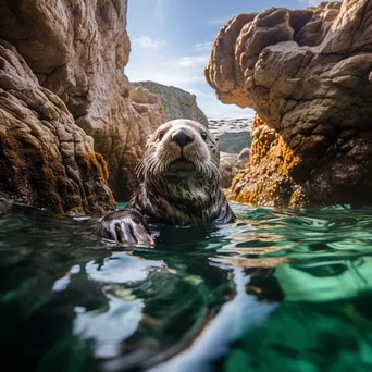 Playful sea otter in coastal cave - Image 3