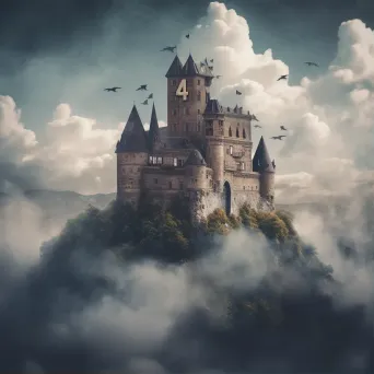 Enchanted castle in the clouds with 