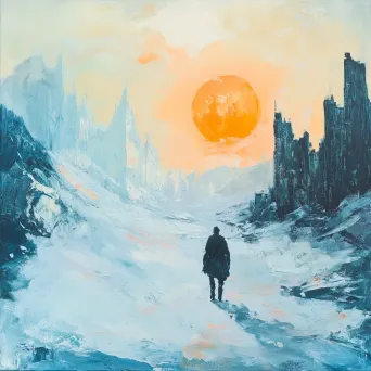 Impressionist painting of a wanderer encountering a phantom city in the Arctic wilderness - Image 3