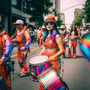 Colorful urban street parade with marching bands and joyful spectators celebrating diversity. - Image 4