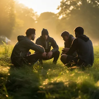 Trainers discussing strategies in the morning light. - Image 3