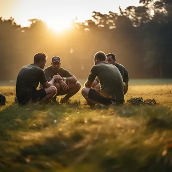 Trainers discussing strategies in the morning light. - Image 4