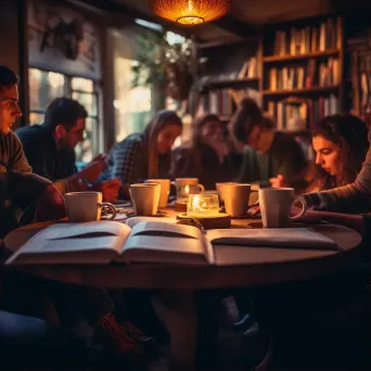 Book club meeting in a cozy local cafe setting - Image 1