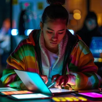 Student preparing for exams with digital tools in a modern workspace. - Image 1