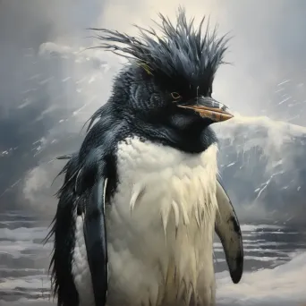 Russian Realism style painting of a penguin surviving in the Antarctic winds - Image 4