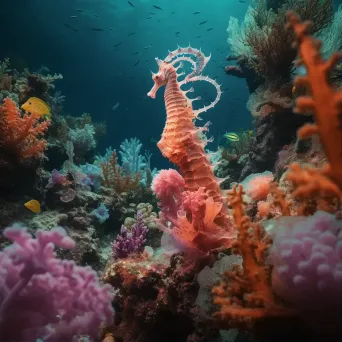 Colorful underwater coral garden with swirling seahorses, taken with a Canon EOS-1D X Mark III. - Image 1