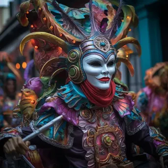 Mardi Gras parade with colorful floats and jazz bands - Image 2