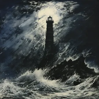 Image of a lighthouse casting light on stormy sea - Image 1