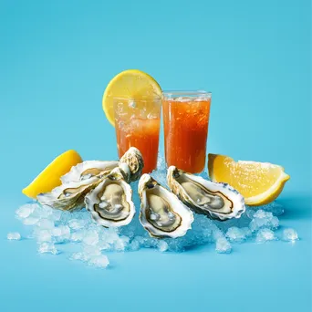 Oysters served on ice with lemon and cocktail sauce - Image 4