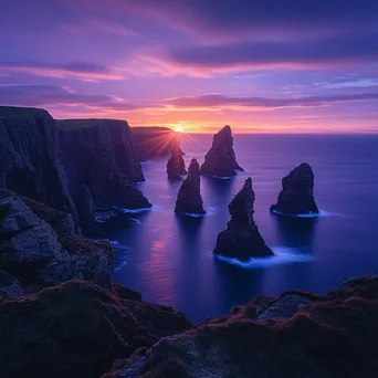 Coastal sea stacks at sunset with vibrant hues - Image 1