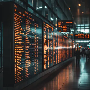 Arrival board at an international airport with diverse languages - Image 1