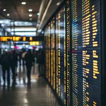 Arrival board at an international airport with diverse languages - Image 3