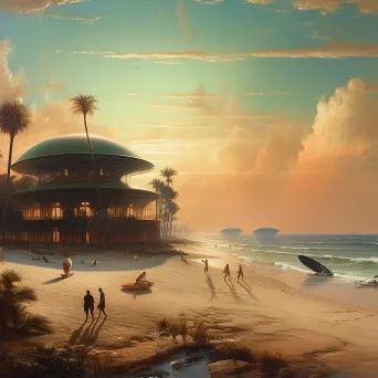 Image of a retro beach scene with futuristic elements - Image 1