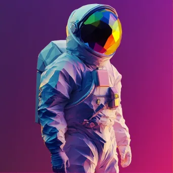 Psychedelic low poly space astronaut, influenced by 60