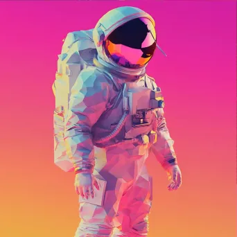 Psychedelic low poly space astronaut, influenced by 60