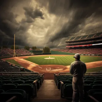 Baseball stadium rain delay with dramatic lighting - Image 2