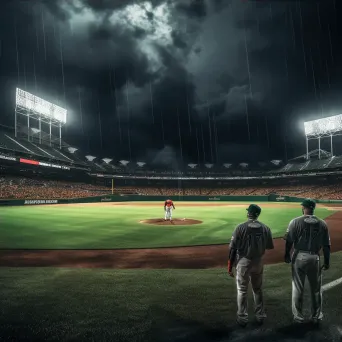 Baseball stadium rain delay with dramatic lighting - Image 4