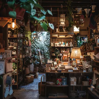 Interior of a gift shop with handmade crafts and soft ambient lighting - Image 2