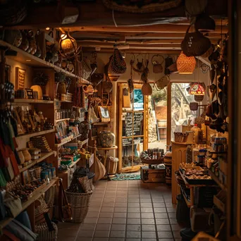 Interior of a gift shop with handmade crafts and soft ambient lighting - Image 3