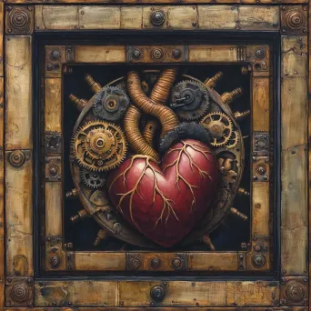 Steampunk-inspired painting of a mechanical heart with gears symbolizing interconnectedness - Image 3