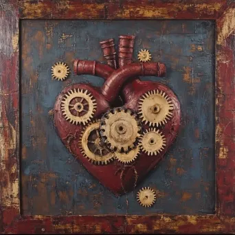 Steampunk-inspired painting of a mechanical heart with gears symbolizing interconnectedness - Image 4