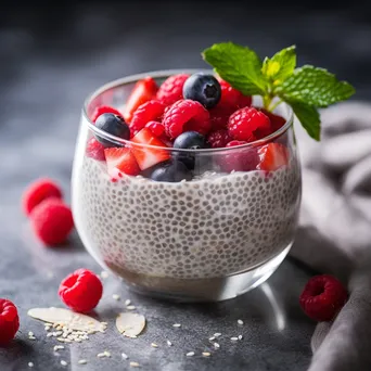 Chia seed pudding topped with fresh berries and coconut flakes - Image 4