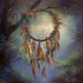 Dream catcher ensnaring the moon, weaving tales of hope - Image 1