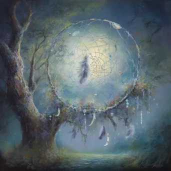 Dream catcher ensnaring the moon, weaving tales of hope - Image 3