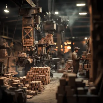 Workers and vintage machinery in a historical brick factory - Image 2